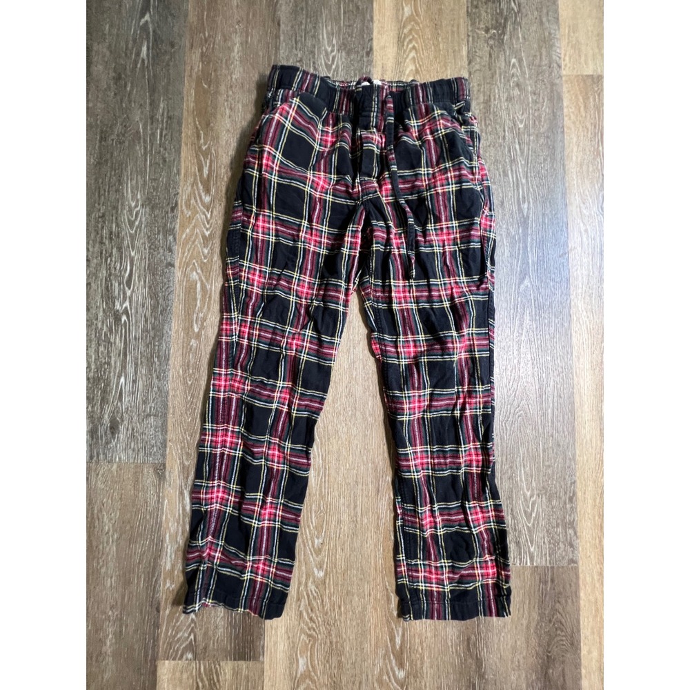J.Crew Pajama Pants Mens Medium Black Plaid Flannel Lounge Drawstring 583
